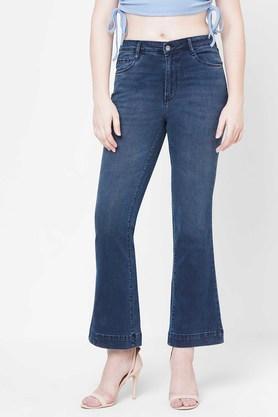 K5013 Clean Look Cotton Blend Flared Fit Women's Jeans - Dark Blue