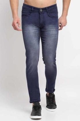 Mid Tone Wash Cotton Stretch Slim Fit Mens Jeans - Blue