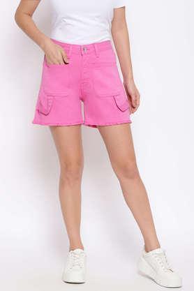 Solid Denim Regular Fit Women's Shorts - Pink
