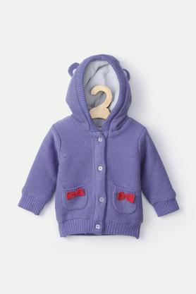 Acrylic Hood Infant Girls Sweater - Lilac
