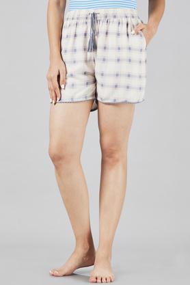 Checks Rayon Full Length Womens Night Wear Shorts - Natural
