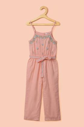 Solid Cotton Girl's Festive Wear Dress - Peach