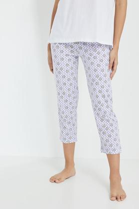 Regular Fit Calf Length Cotton Women's Casual Wear Pyjamas - Off White