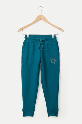 Quilted Cotton Blend Regular Fit Girls Track Pants - Green