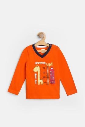 Printed Cotton Round Neck Infant Boys T-Shirt - Orange