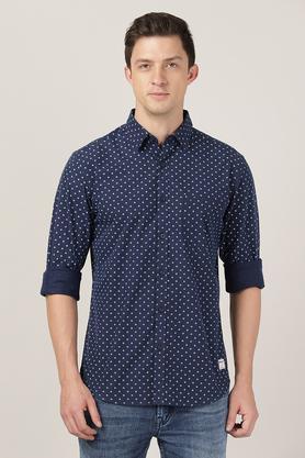 Printed Cotton Slim Fit Womens Casual Shirt - Navy