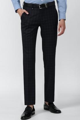 Textured Polyester Viscose Slim Fit Mens Work Wear Trouser - Navy
