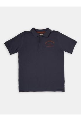 Solid Cotton Polo Boys T-Shirt - Navy