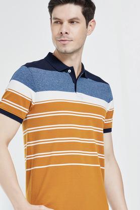 Stripes Cotton Blend Regular Fit Mens T-Shirt - Navy