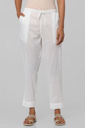 Solid Straight Fit Cotton Womens All Occasions Pants - White