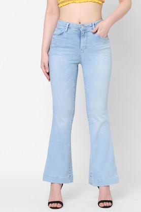 Clean Look Cotton Blend Flared Fit Women's Jeans - Light Blue