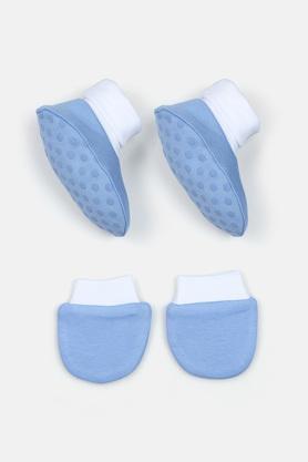 Solid Cotton Infant Mitten & Booties - Powder Blue