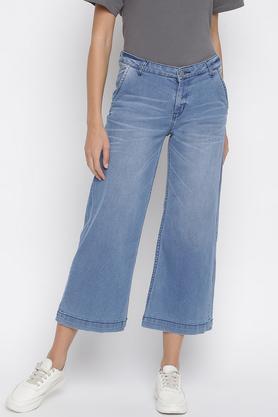 Solid Cotton Lycra Regular Fit Women's Jeans - Light Blue