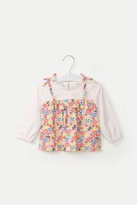 Printed Cotton Round Neck Infant Girls T-Shirt - Multi