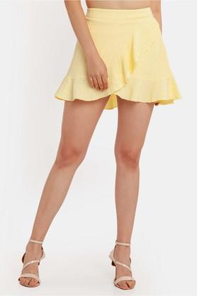 Regular Fit Mid Thigh Polyester Womens Casual Skirt - Yellow