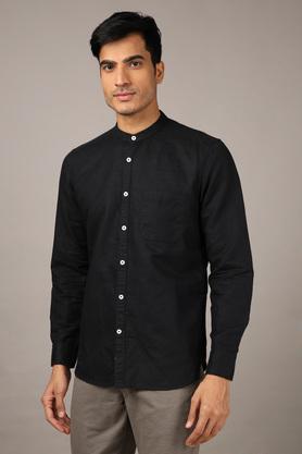 Solid Linen Cotton I-Fit Men's Casual Shirt - Black