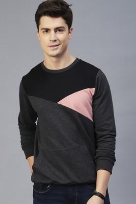 Colorblocked Cotton Blend Regular Fit Men's Sweatshirt - Charcoal