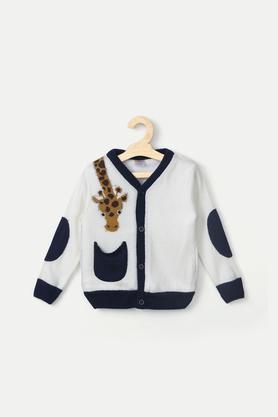 Jacquard Acrylic Round Neck Infant Boys Sweater - Off White