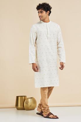 Printed Silk Blend Men's Festive Wear Kurta - Off White