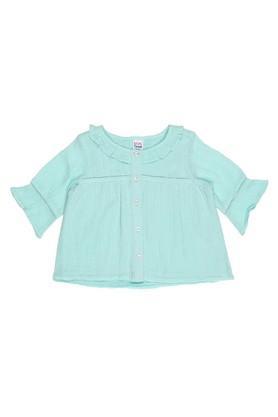 Solid Cotton Blend Round Neck Infant Tops - Sea Green