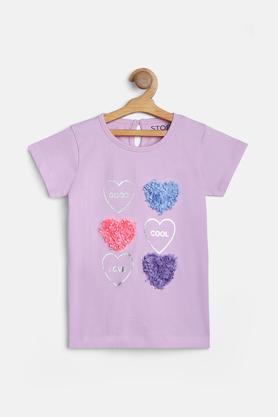 Printed Cotton Round Neck Girls T-Shirt - Pink