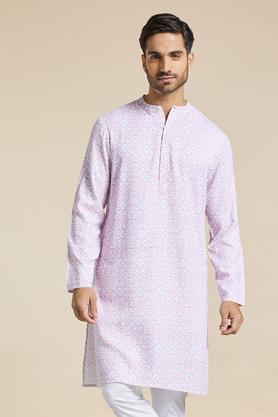 Printed Polyester Cotton Mens Casual Wear Kurta - Pink