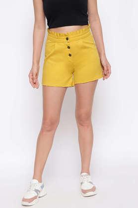 Solid Denim Regular Fit Women's Shorts - Mustard
