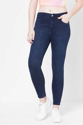 K4014 Clean Look Cotton Blend Skinny Fit Women's Jeans - Dark Blue
