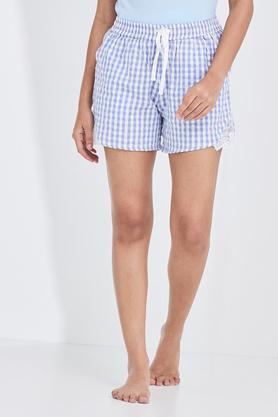 Regular Fit Mid Thigh Cotton Women's Casual Wear Shorts - Powder Blue