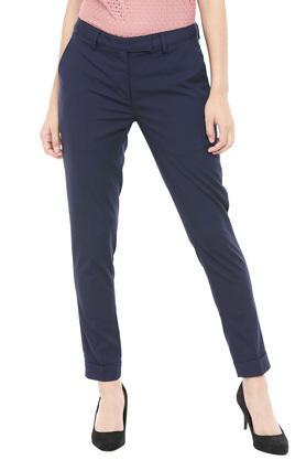 Womens 2 Pocket Solid Trousers - Navy