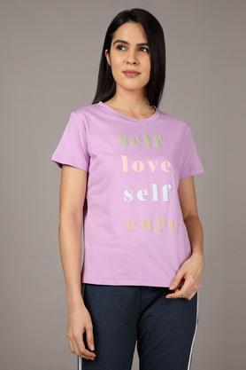 Printed Cotton Regular Neck Women's T-Shirt - Lilac