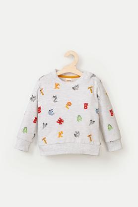 Printed Cotton Round Neck Infant Boys Sweatshirts - Grey