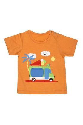 Printed Cotton Blend Round Neck Infant Boy's T-Shirt - Orange