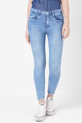 K4014 High Rise Cotton Blend Skinny Fit Women's Jeans - Light Blue