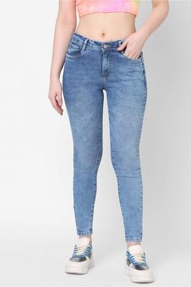 Clean Look Cotton Blend Skinny Fit Women's Jeans - Light Blue