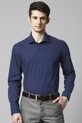 Men's Slim Fit Printed Cutaway Collar Formal Shirt - Blue