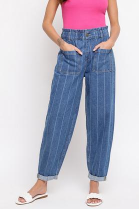 Stripes Cotton Regular Fit Women's Jeans - Blue