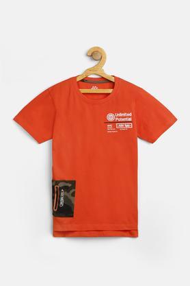 Printed Cotton Round Neck Boys T-Shirt - Orange