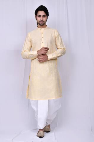 Yellow Cotton Silk Printed Kurta And Dhoti Pant Set