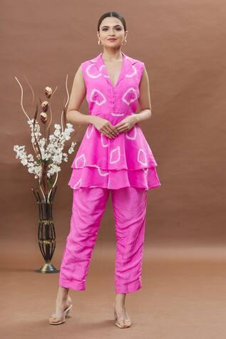 Pink Silk Batik Layered Top And Pant Set