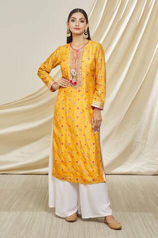 Orange Tussar Silk Rashida Floral Pattern Tunic
