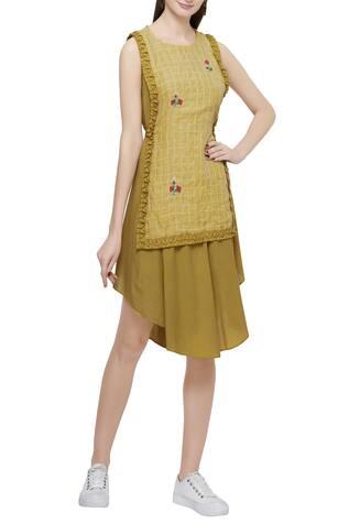 Yellow Dress With Embroidered Vest