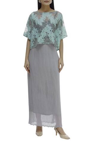 Blue French Net Textured Skirt Set
