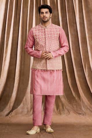 Pink Handloom Chanderi Dori Work Bundi Kurta Set
