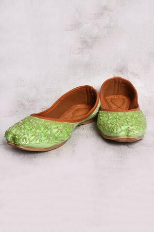 Green Synthetic Bead Embroidered Mojaris