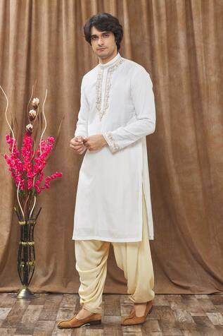 White Handloom Silk Kurta And Salwar Set