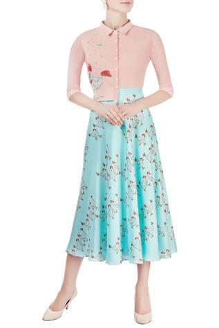 Blush Pink And Aqua Blue Midi Dress