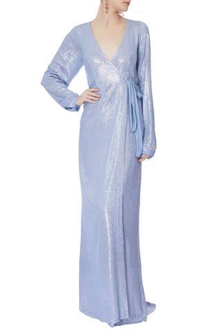 Blue Embellished Wrap Gown