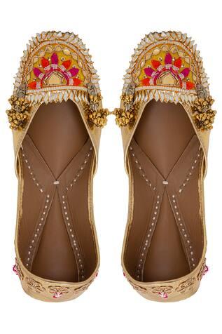 Gold Faux Leather Patchwork Ghunghroo Juttis