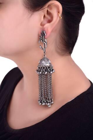 Om Trishul Oxidised Long Jhumka Earrings